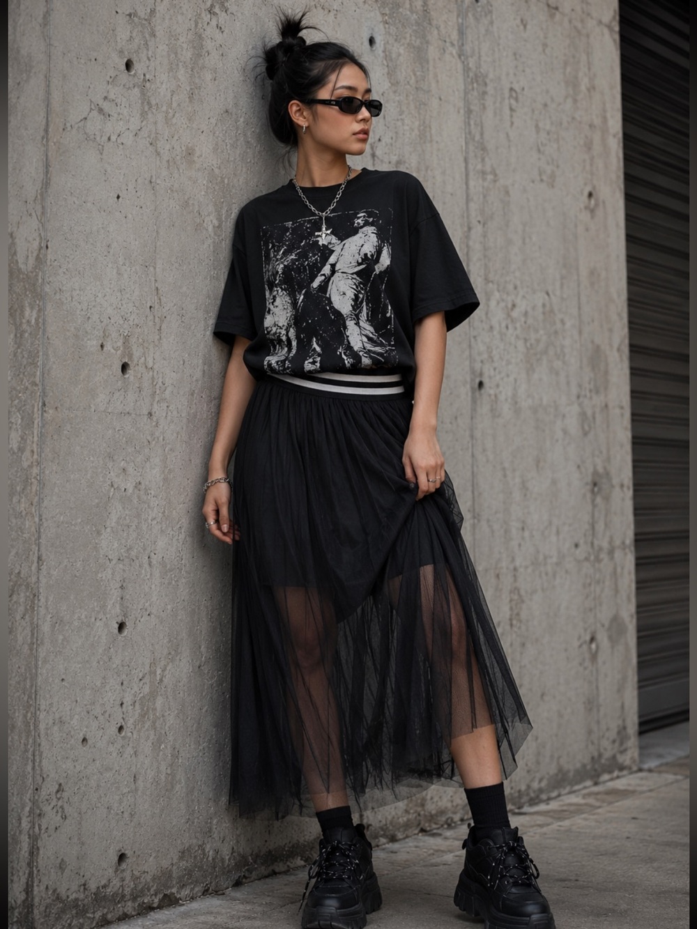 ViCOLO Black Tulle Mesh Pleated SemiSheer Layered Striped Balletcore Skirt NWOT